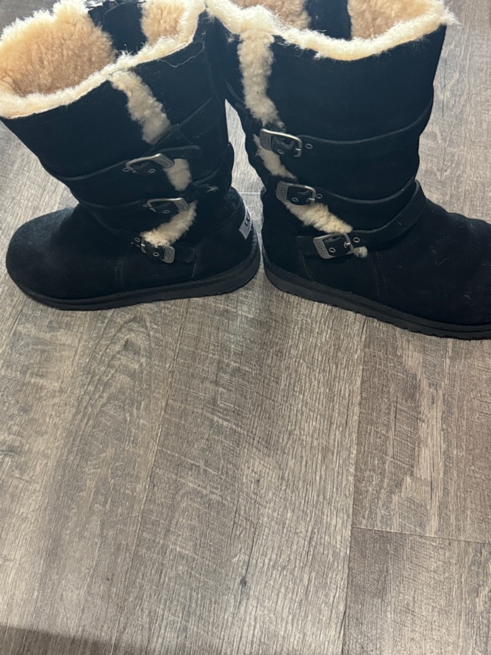 UGG Black Suede Lace-Up Shearling Boots barely used